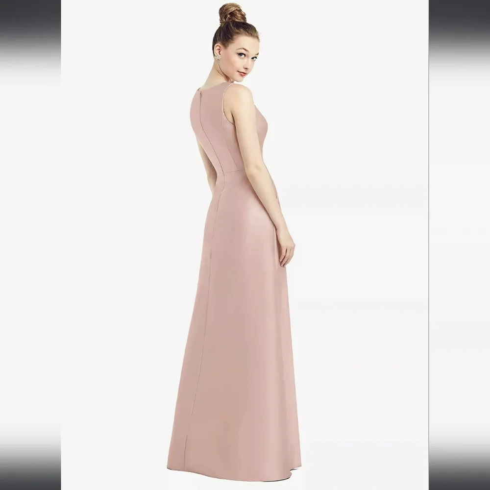 Alfred Sung Sleeveless V-Neck Satin Dress With Pockets In Toasted Sugar … - Picture 5 of 9